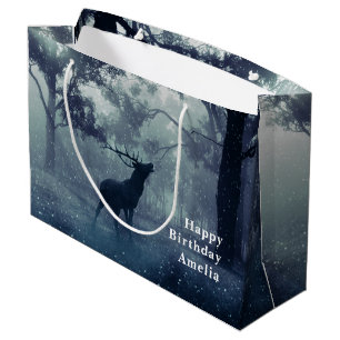 Bolsa De Regalo Grande Venado con cuervos en un bosque oscuro- Cumpleaños