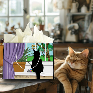 Bolsa De Regalo Grande Ventana de visualización de gato negro
