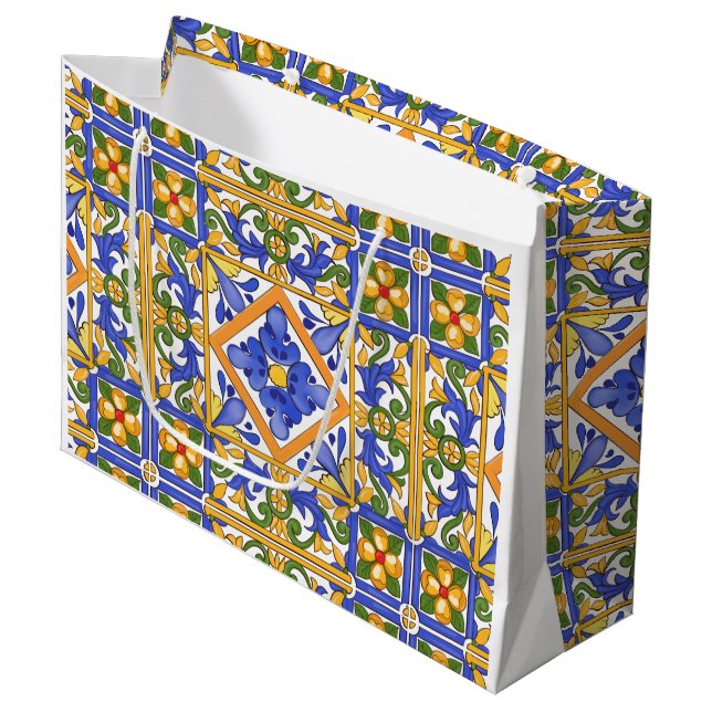 Bolsa De Regalo Grande Verano, azulejos portugueses, cítricos, limones   (Angulo Anverso)