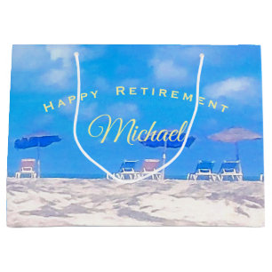 Bolsa De Regalo Grande Verano Beach Blue White Feliz Jubilación