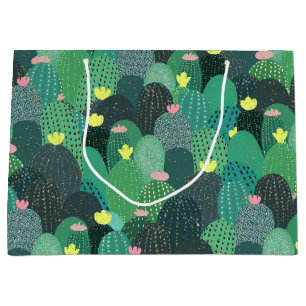 Bolsa De Regalo Grande Verano Cactus Verde azulados y puntos dorados de d