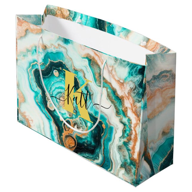 Bolsa De Regalo Grande Verde azulado Aqua Agate Personalizado de oro Mono (Angulo reverso)