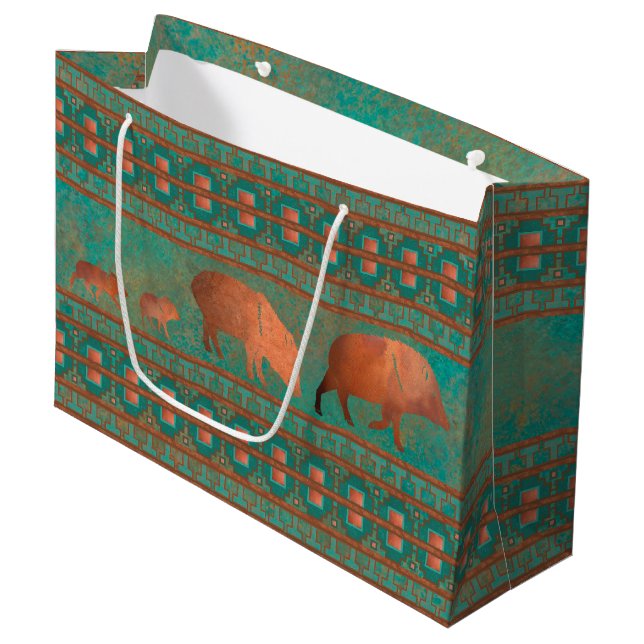 Bolsa De Regalo Grande Verde azulado de cobre de la familia Javelina Cute (Angulo Anverso)