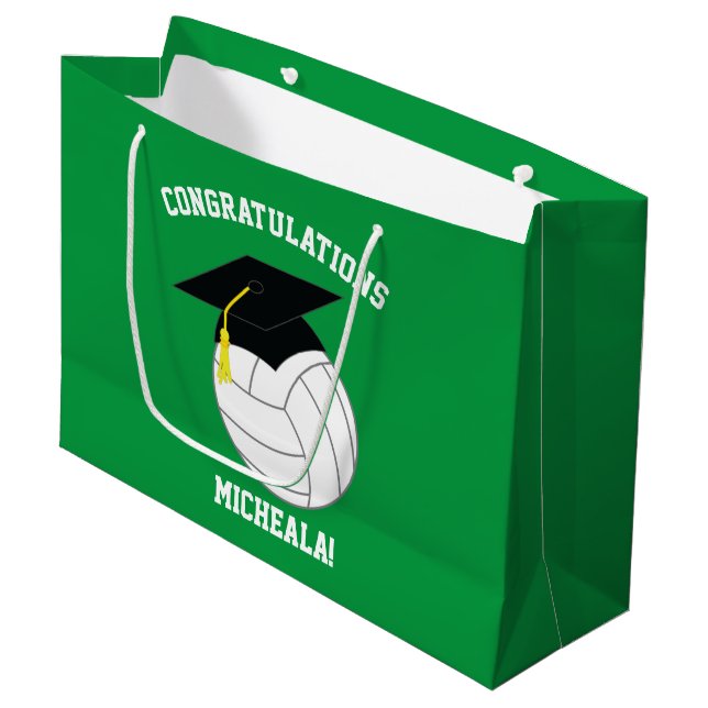Bolsa De Regalo Grande Verde de la graduación de voleibol (Angulo Anverso)