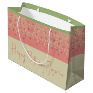 Bolsa De Regalo Grande Verde Rosa Y Beige
