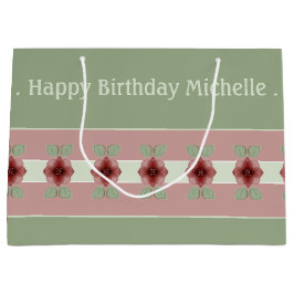 Bolsa De Regalo Grande Verde Rosa Y Borgoña