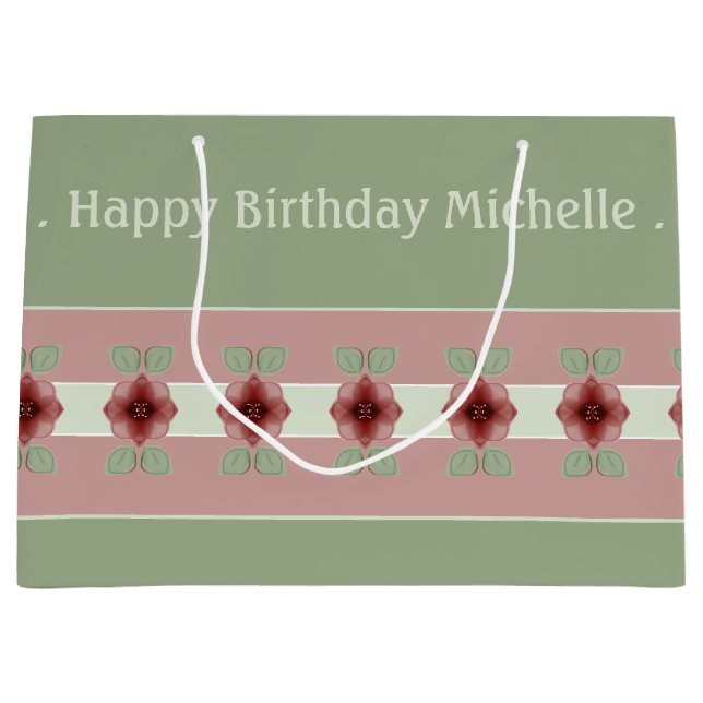 Bolsa De Regalo Grande Verde Rosa Y Borgoña (Anverso)