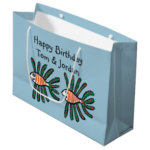 Bolsa De Regalo Grande Verde y pescados gemelos anaranjados de la aleta