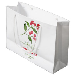 Bolsa De Regalo Grande Verdor Feriado de Navidades de las Berries Rojas