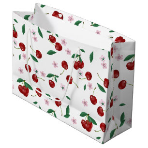 Bolsa De Regalo Grande Verdor y florecimiento de cerezas rojas botánicas