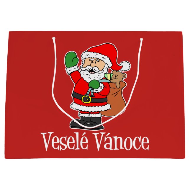 Bolsa De Regalo Grande Vesele Vanoce Chequia Santa Holiday Red (Anverso)