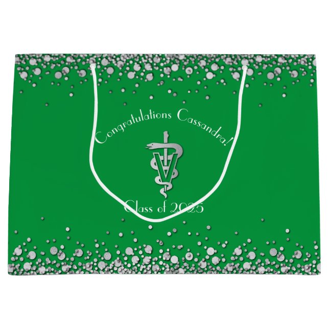 Bolsa De Regalo Grande Veterinarian Graduation Green Silver (Anverso)
