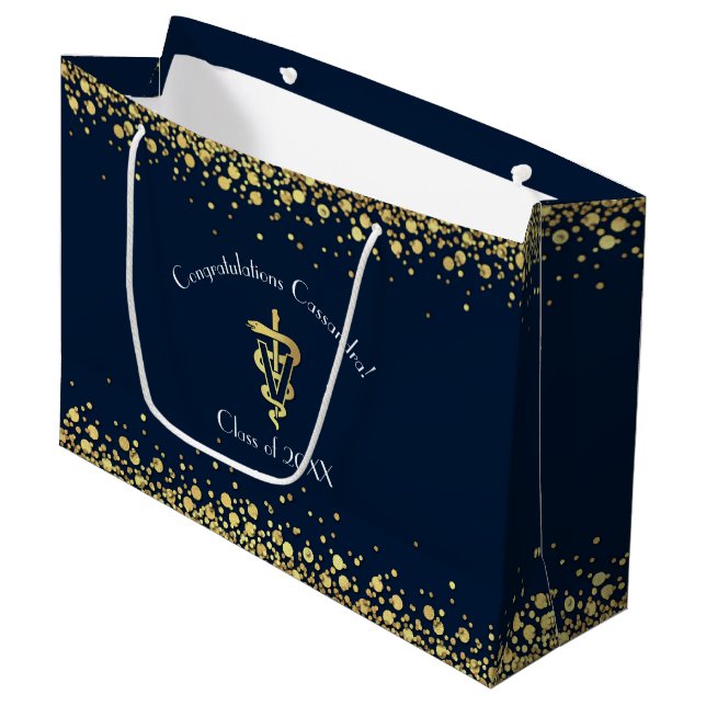 Bolsa De Regalo Grande Veterinarian Graduation Navy Blue Gold (Angulo Anverso)