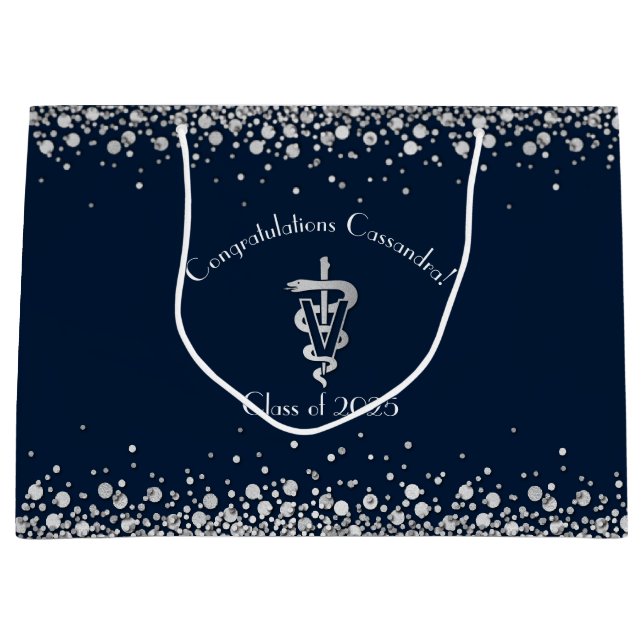 Bolsa De Regalo Grande Veterinarian Graduation Navy Blue Silver (Anverso)