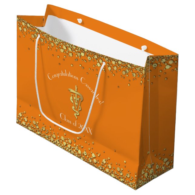 Bolsa De Regalo Grande Veterinarian Graduation Orange Gold  (Angulo Anverso)