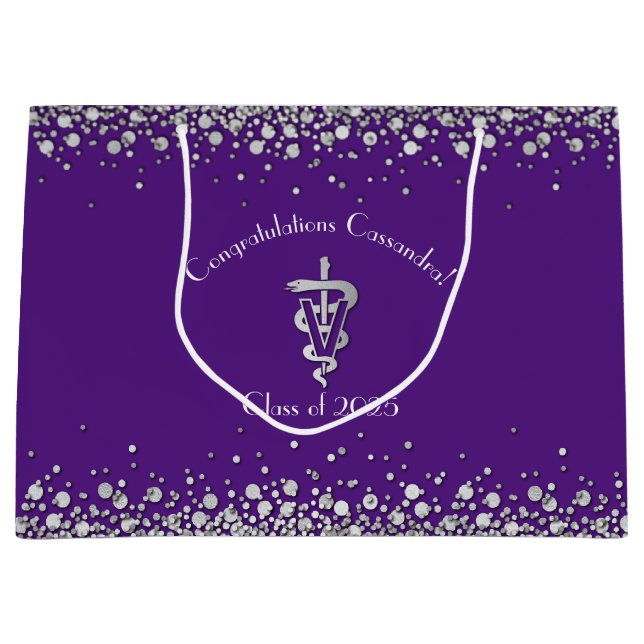 Bolsa De Regalo Grande Veterinarian Graduation Purple Silver (Anverso)