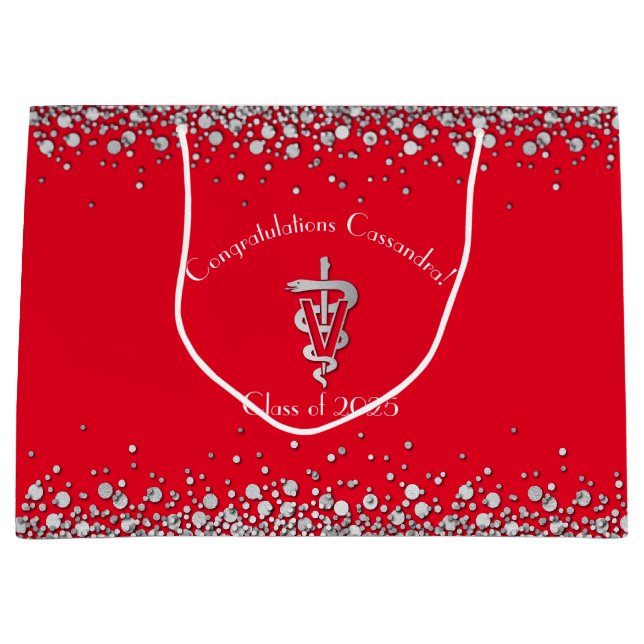 Bolsa De Regalo Grande Veterinarian Graduation Red Silver (Anverso)