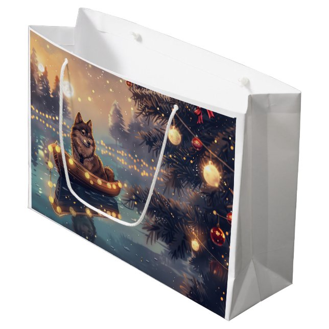 Bolsa De Regalo Grande Viaje festivo de Navidades de Lapphund finlandeses (Angulo Anverso)