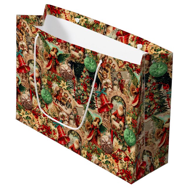 Bolsa De Regalo Grande Vibrant Victorian Christmas Collage (Angulo Anverso)