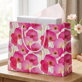 Bolsa De Regalo Grande Vibrante patrón floral de amapola rosa