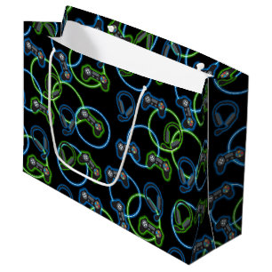 Bolsa De Regalo Grande Videojuego Patrón Neon Blue & Green