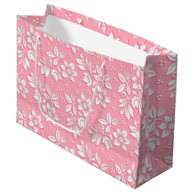 Bolsa De Regalo Grande Vidrio blanco rosado floral moderno (Angulo Anverso)