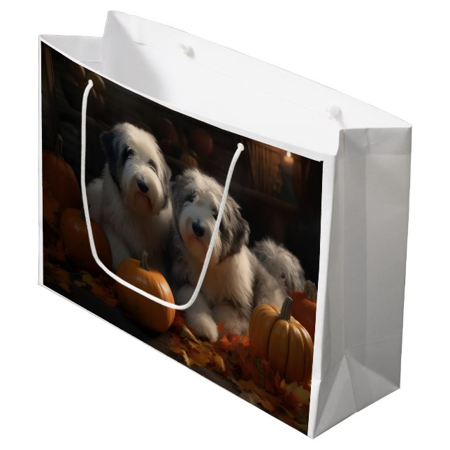 Bolsa De Regalo Grande Viejo perro pastor inglés cachorro de otoño deslum (Angulo Anverso)