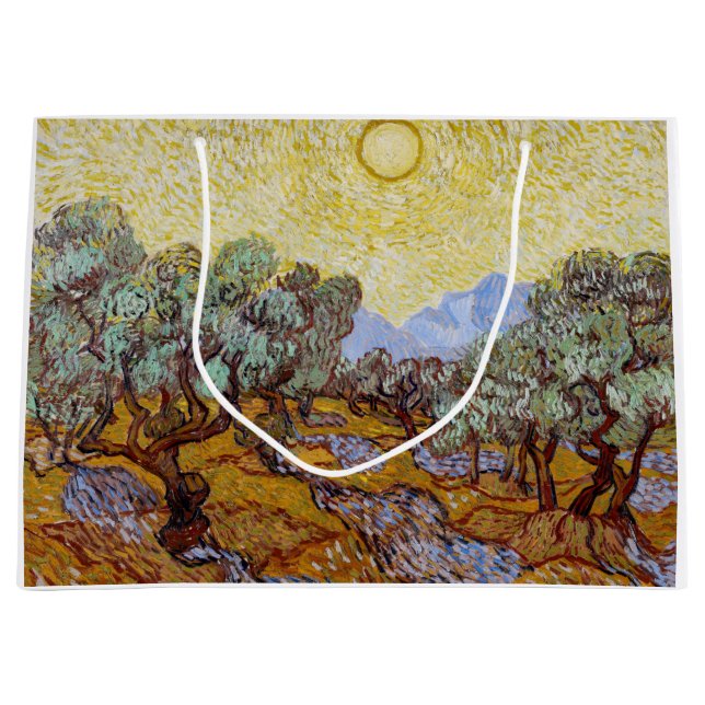 Bolsa De Regalo Grande Vincent van Gogh - Olivos, cielo amarillo y sol (Anverso)