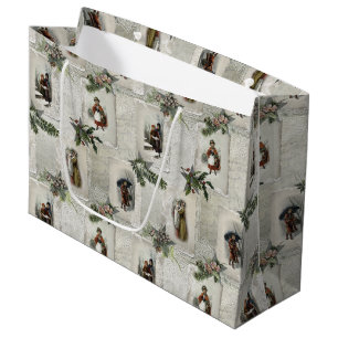 Bolsa De Regalo Grande Viñetas de Navidades victorianos con vegetación