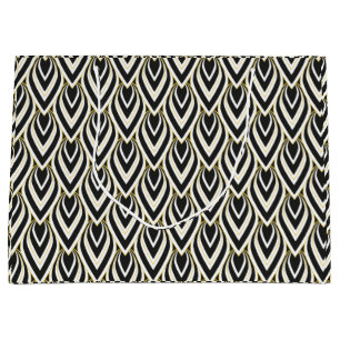 Bolsa De Regalo Grande Vintage Art Deco Teardrop Black, Gold, White Tiled