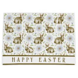 Bolsa De Regalo Grande Vintage Bunny Floral Feliz Pascua
