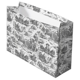 Bolsa De Regalo Grande Vintage Chariot francés de Dawn Toile de Jouy-Gray