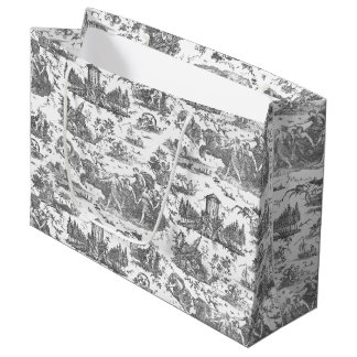 Bolsa De Regalo Grande Vintage Chariot francés de Dawn Toile de Jouy-Gray