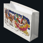 Bolsa De Regalo Grande Vintage Christmas, Jolly Santa Claus con Sleigh<br><div class="desc">Diseño de vacaciones de Navidades de ilustracion de época del clásico libro de cuentos para niños "Fue la noche antes que los Navidades". Este diseño presenta a un alegre Santa Claus con su burla en el trineo de los juguetes que saca su equipo de renos. Santa está a punto de...</div>