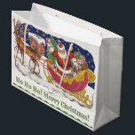 Bolsa De Regalo Grande Vintage Christmas, Jolly Santa Claus con Sleigh<br><div class="desc">Diseño de vacaciones de Navidades de ilustracion de época del clásico libro de cuentos para niños "Fue la noche antes que los Navidades". Este diseño presenta a un alegre Santa Claus con su burla en el trineo de los juguetes que saca su equipo de renos. Santa está a punto de...</div>