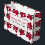 Bolsa De Regalo Grande Vintage Christmas Red White Poinsettias Personaliz<br><div class="desc">Vintage Christmas Red White Poinsettias Pattern Gran Bolsa de Regalos Personalizada para llevar tus Navidades regalos a las personas especiales en tu vida. Personaliza el nombre en la bolsa.</div>