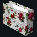 Bolsa De Regalo Grande Vintage Christmas Rosa Joyeux Noel Ephemera<br><div class="desc">Elegante y ricamente detallada composición floral vintage de Navidad sin fisuras con tipografía "Joyeux Noel",  escritura manuscrita,  gráfico postal,  hueco,  mistletoe,  y rosas de color rojo y marfil profundo con antecedentes de pergamino envejecido.</div>