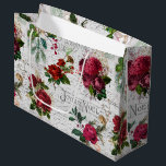Bolsa De Regalo Grande Vintage Christmas Rosa Joyeux Noel Ephemera<br><div class="desc">Elegante y ricamente detallada composición floral vintage de Navidad sin fisuras con tipografía "Joyeux Noel",  escritura manuscrita,  gráfico postal,  hueco,  mistletoe,  y rosas de color rojo y marfil profundo con antecedentes de pergamino envejecido.</div>