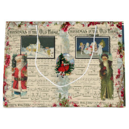 Bolsa De Regalo Grande Vintage Christmas Santas, Children, Notas Musicale