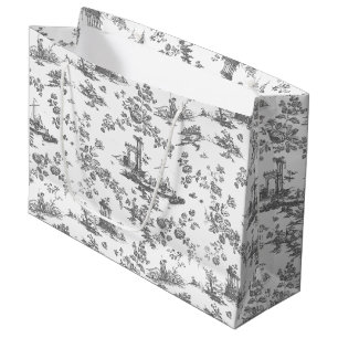 Bolsa De Regalo Grande Vintage English Floral Toile de Jouy-Gray