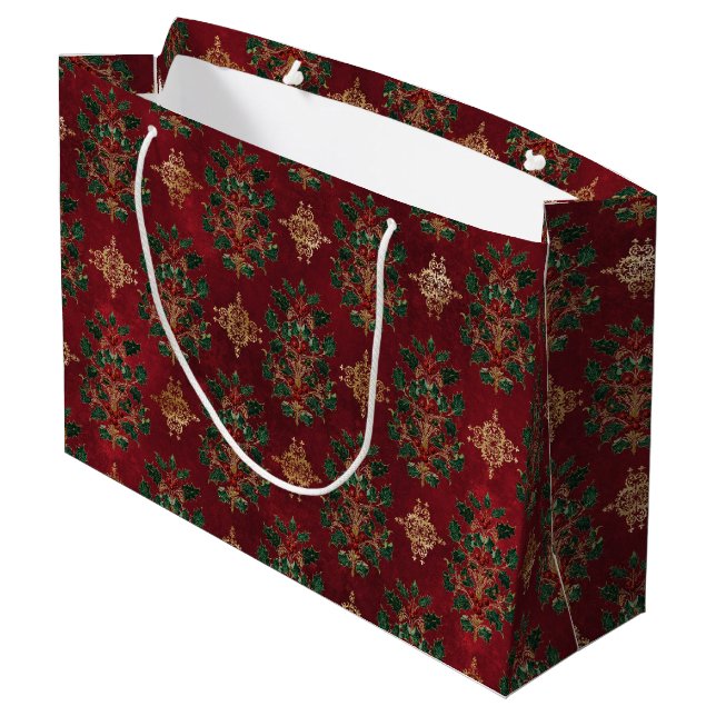 Bolsa De Regalo Grande Vintage Holly Damask Pattern  (Angulo reverso)