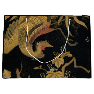 Bolsa De Regalo Grande Vintage japonés Phoenix Gold Black Bird