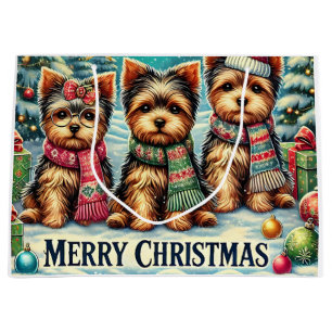 Bolsa De Regalo Grande Vintage Merry Christmas Terrier Yorskhire Yorkie