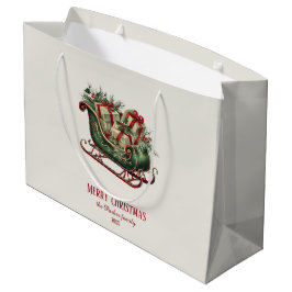 Bolsa De Regalo Grande Vintage Navidad Sleigh con regalos y vegetación