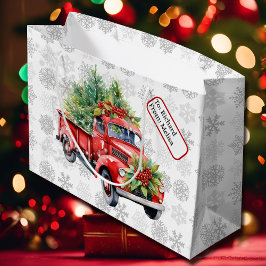 Bolsa De Regalo Grande Vintage Red Truck Custom Name Tag Navidades Snow