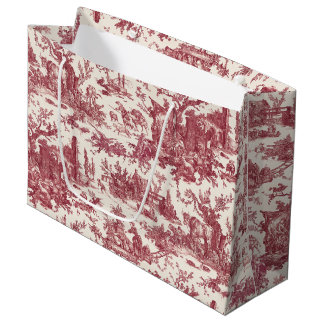 Bolsa De Regalo Grande Vintage Rustic Farm French Toile-Red & Tan