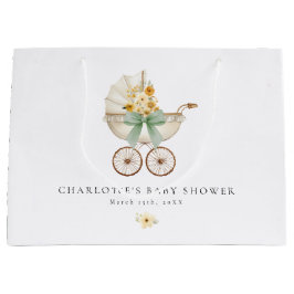 Bolsa De Regalo Grande Vintage Sage Green Carriage Baby Shower Gift Bag