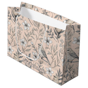 Bolsa De Regalo Grande Vintage Sakura Cerezo Blossom y Ave Estética 3