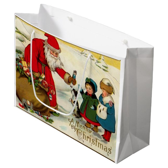 Bolsa De Regalo Grande Vintage Santa con niños (Angulo Anverso)