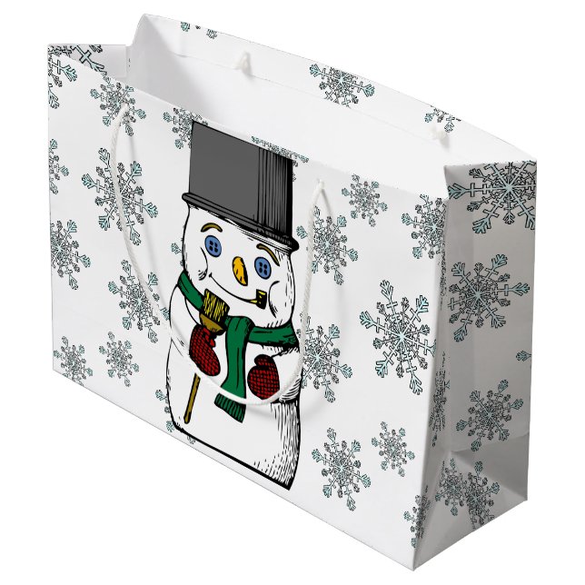 Bolsa De Regalo Grande Vintage Snowman Snowflakes Invierno (Angulo reverso)